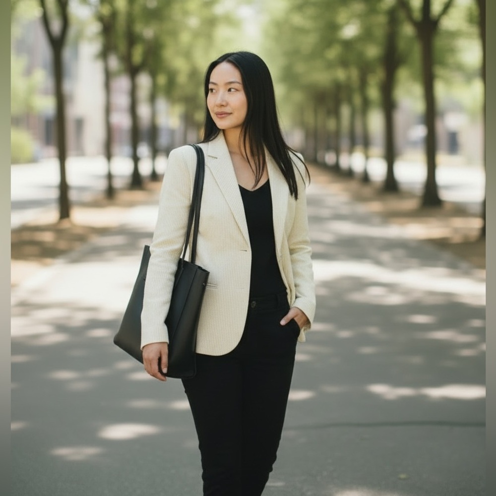 Isaac Mizrahi Cream Striped Blazer